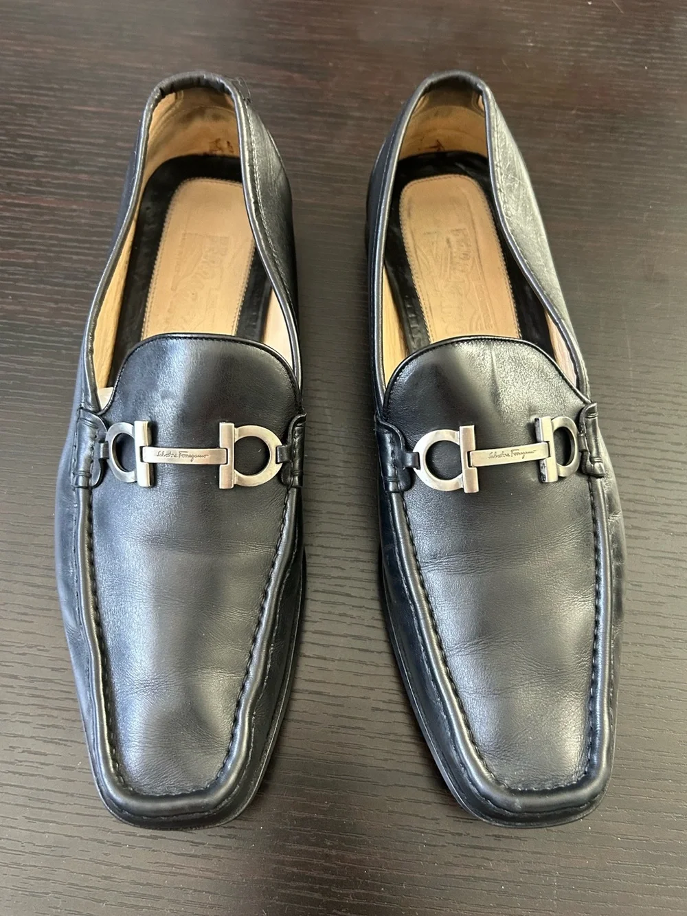 Salvatore Ferragamo Black Leather Bit-Detail Slip-On Loafers